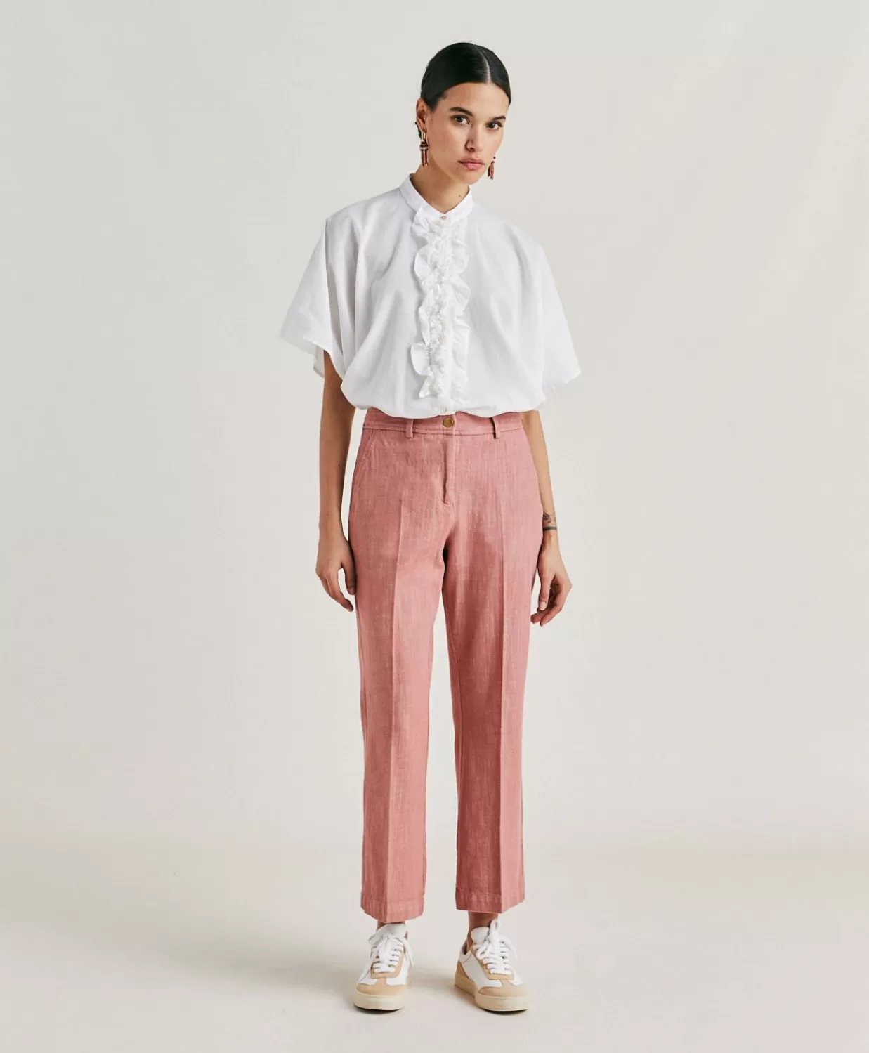 Pantaloni E Shorts>Momoni Pantaloni Lora In Denim - Rosa Antico