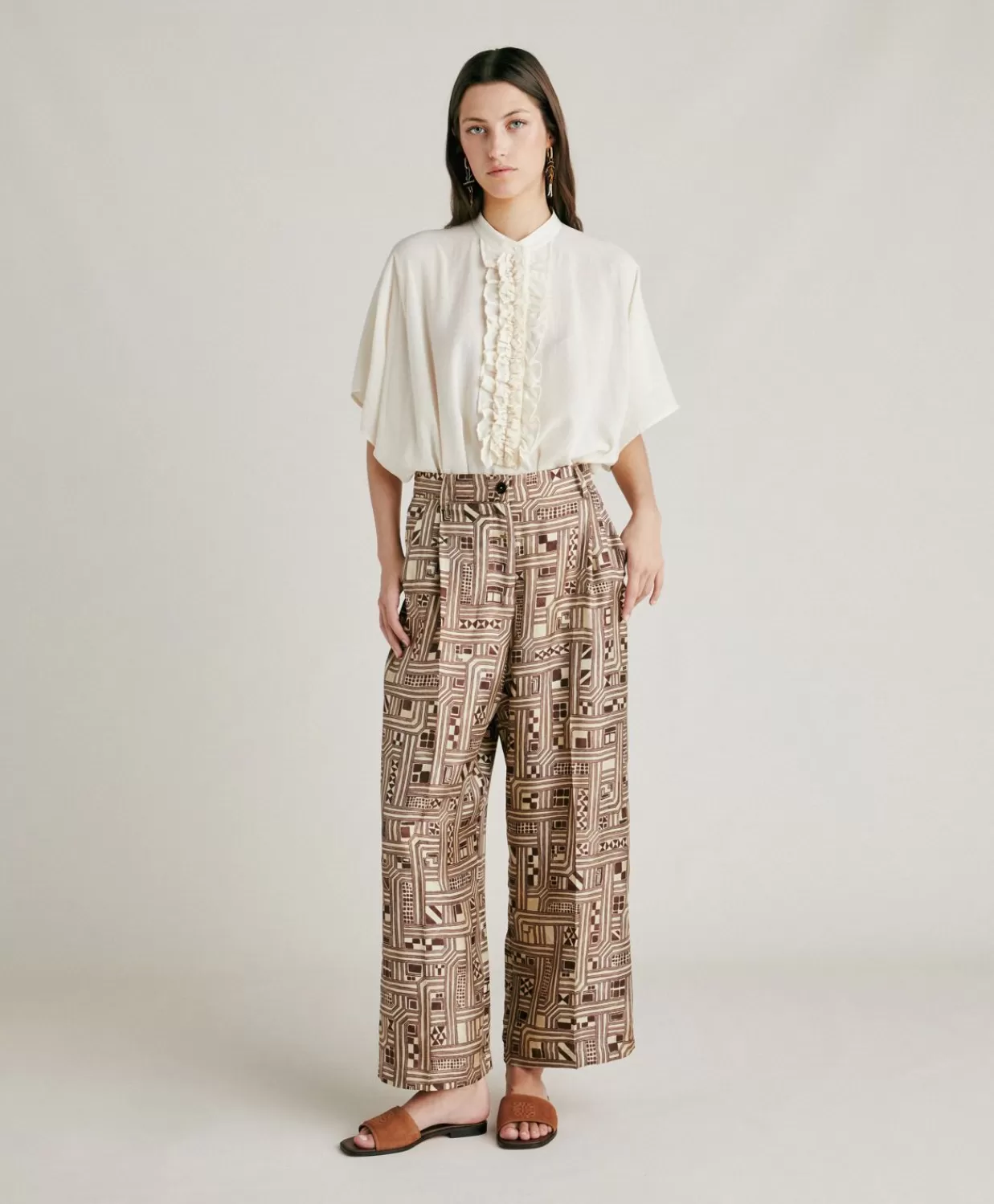 Pantaloni E Shorts>Momoni Pantaloni Magnisi In Twill Di Seta - Beige/ Tabacco