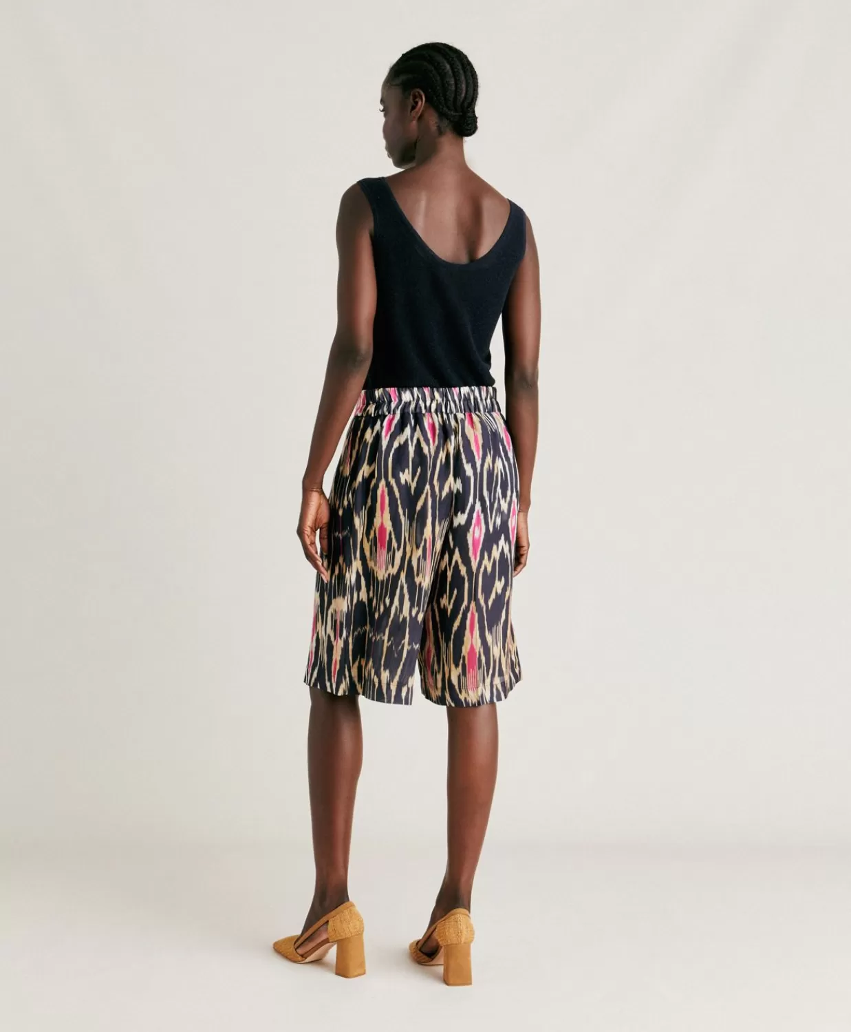 Completi E Talleur>Momoni Short Nina In Viscosa Lino - Multicolor Blu