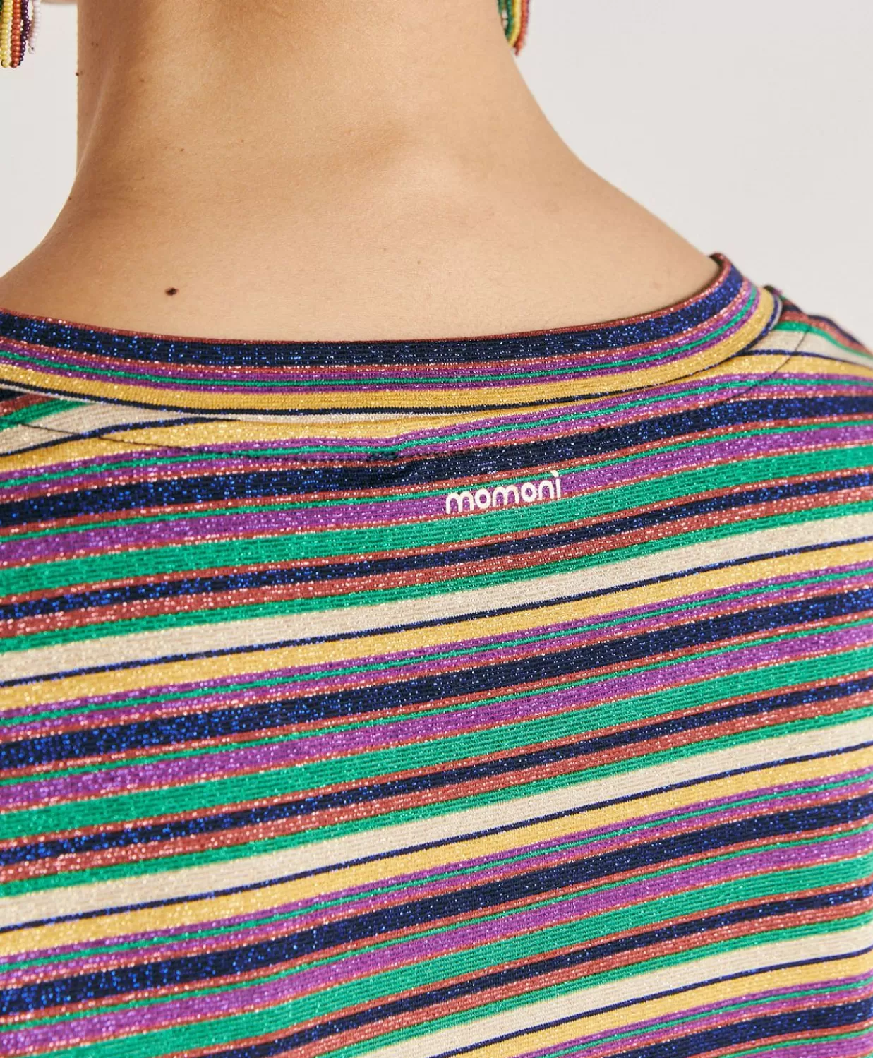 T-Shirts E Top>Momoni Thirt Iora In Jersey Lurex A Righe - Multicolor Verde