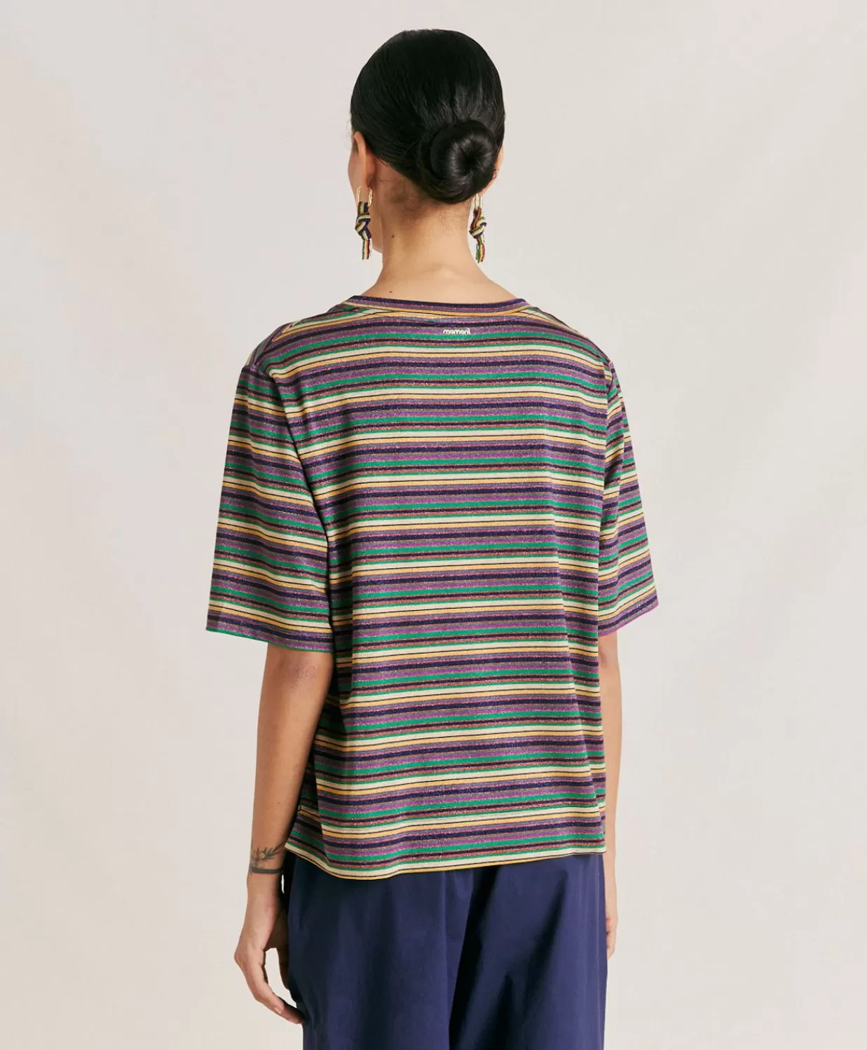 T-Shirts E Top>Momoni Thirt Iora In Jersey Lurex A Righe - Multicolor Verde