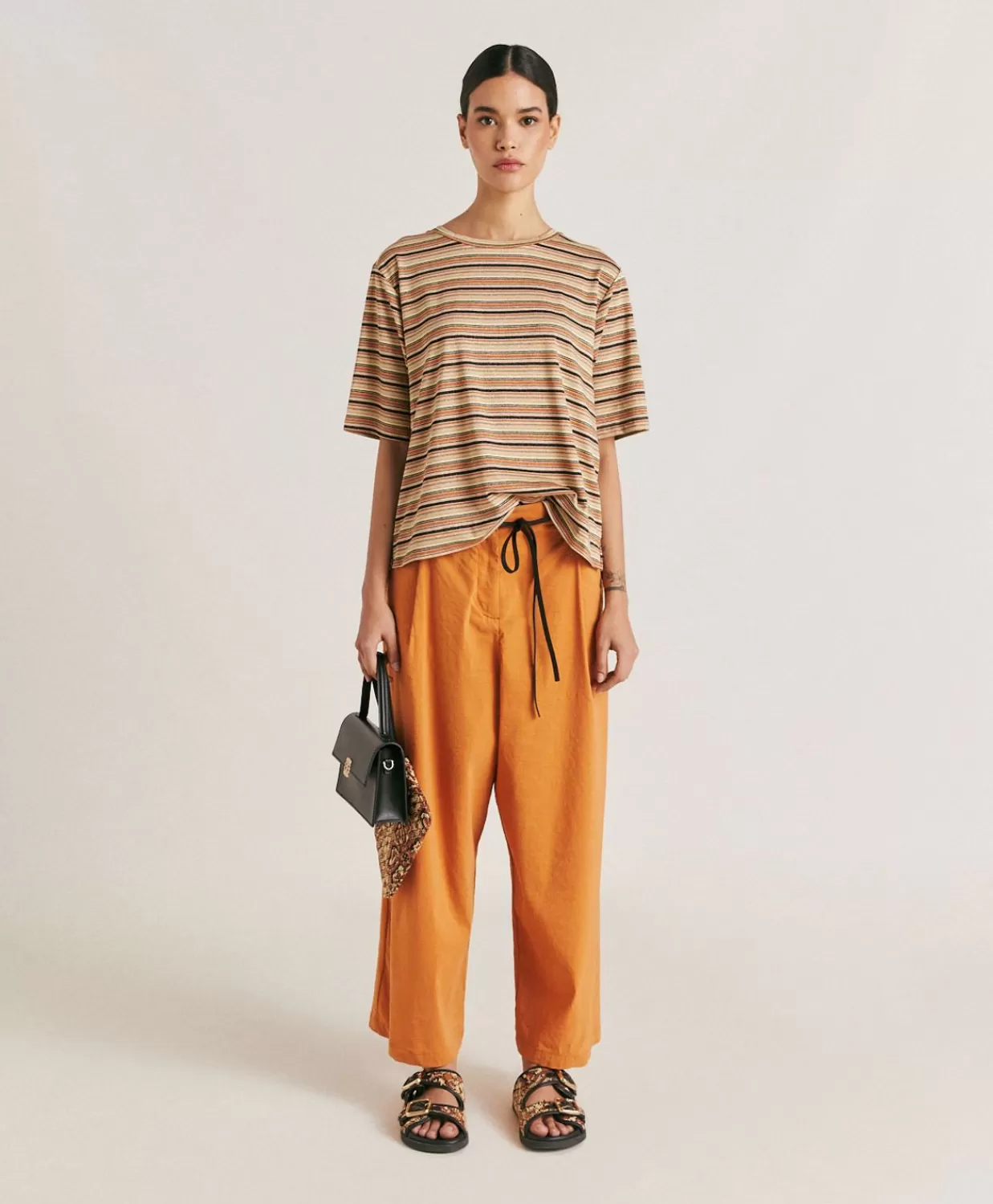 T-Shirts E Top>Momoni Thirt Iora In Jersey Lurex A Righe - Ruggine Multicolor