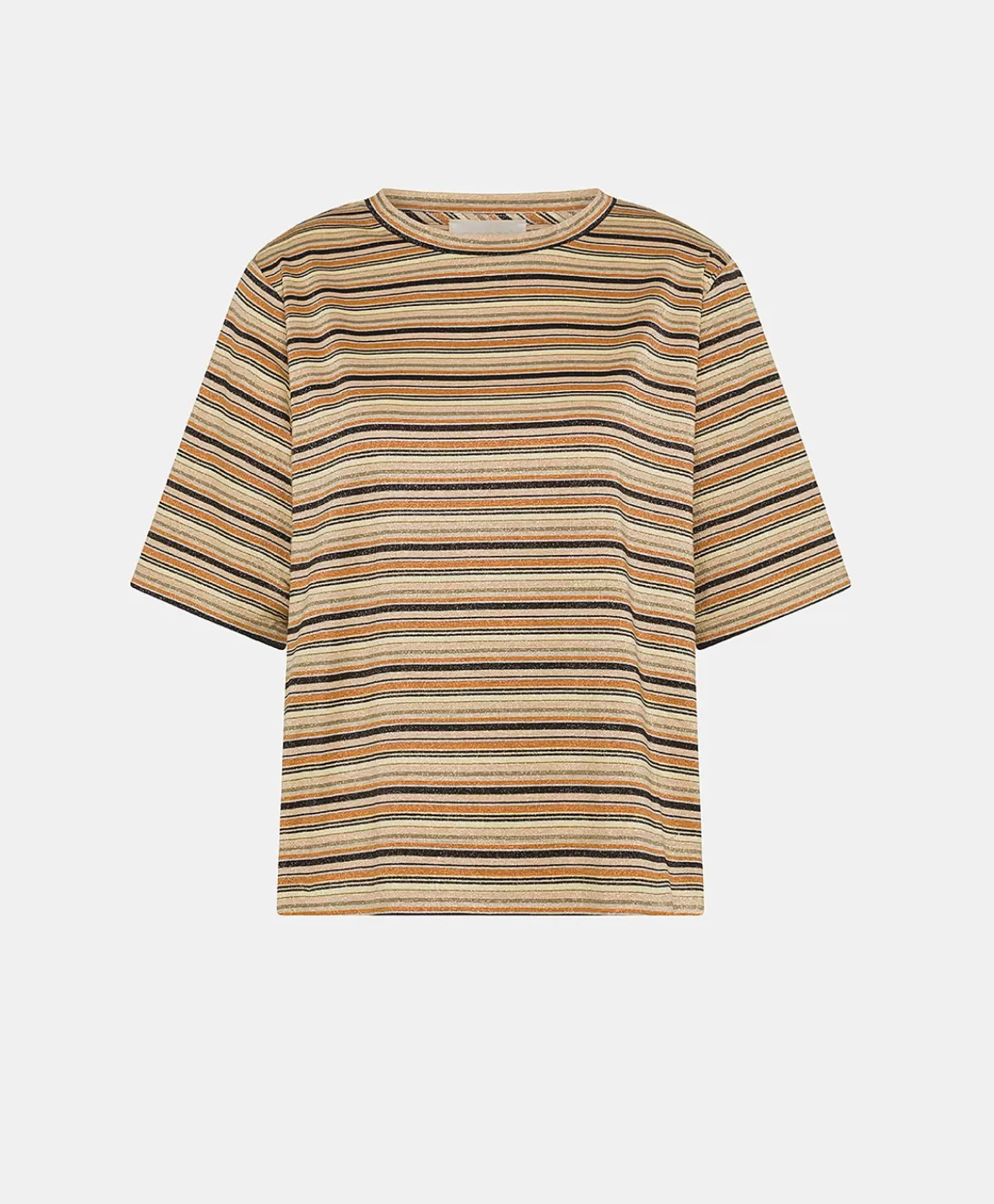 T-Shirts E Top>Momoni Thirt Iora In Jersey Lurex A Righe - Ruggine Multicolor