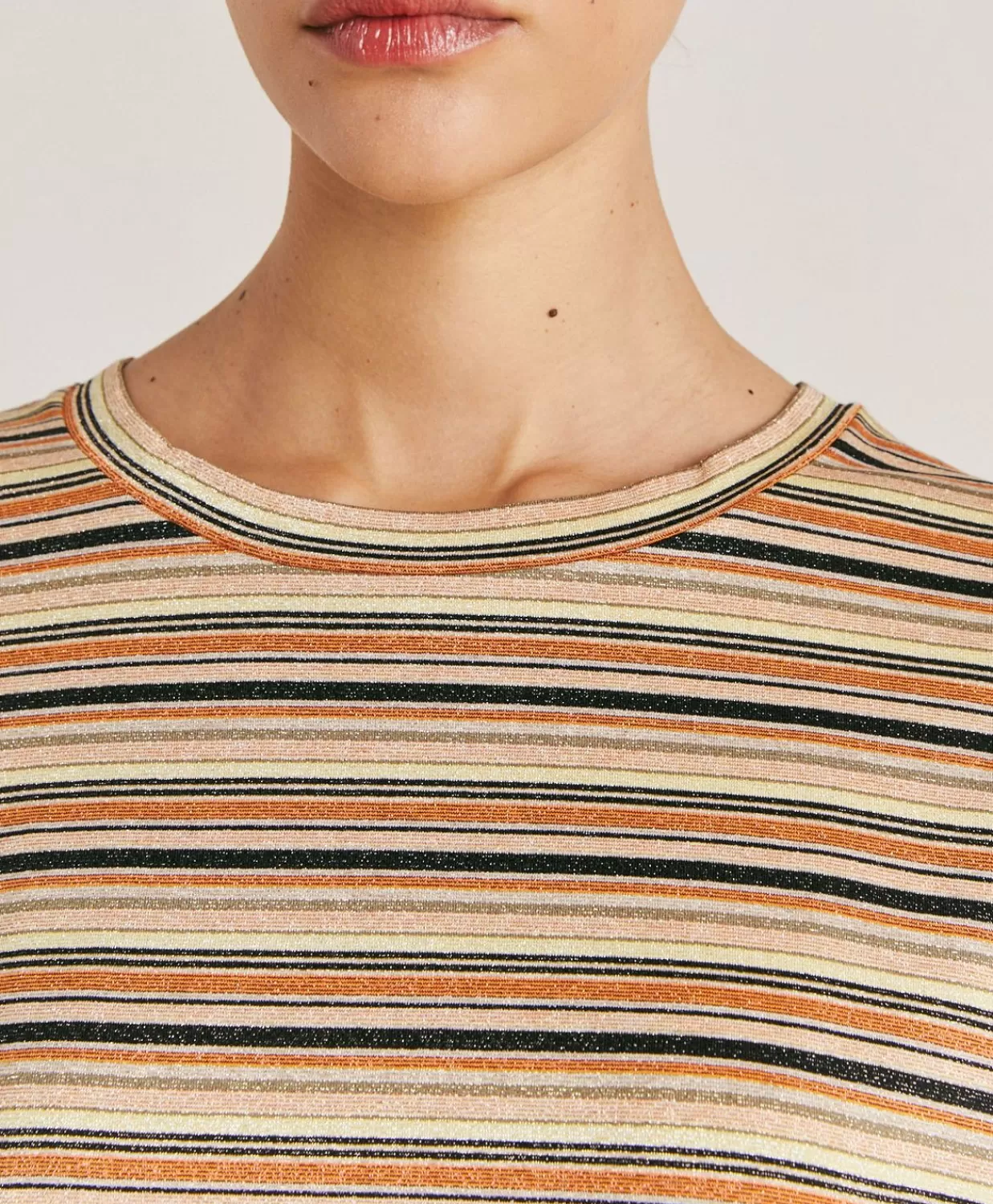 T-Shirts E Top>Momoni Thirt Iora In Jersey Lurex A Righe - Ruggine Multicolor