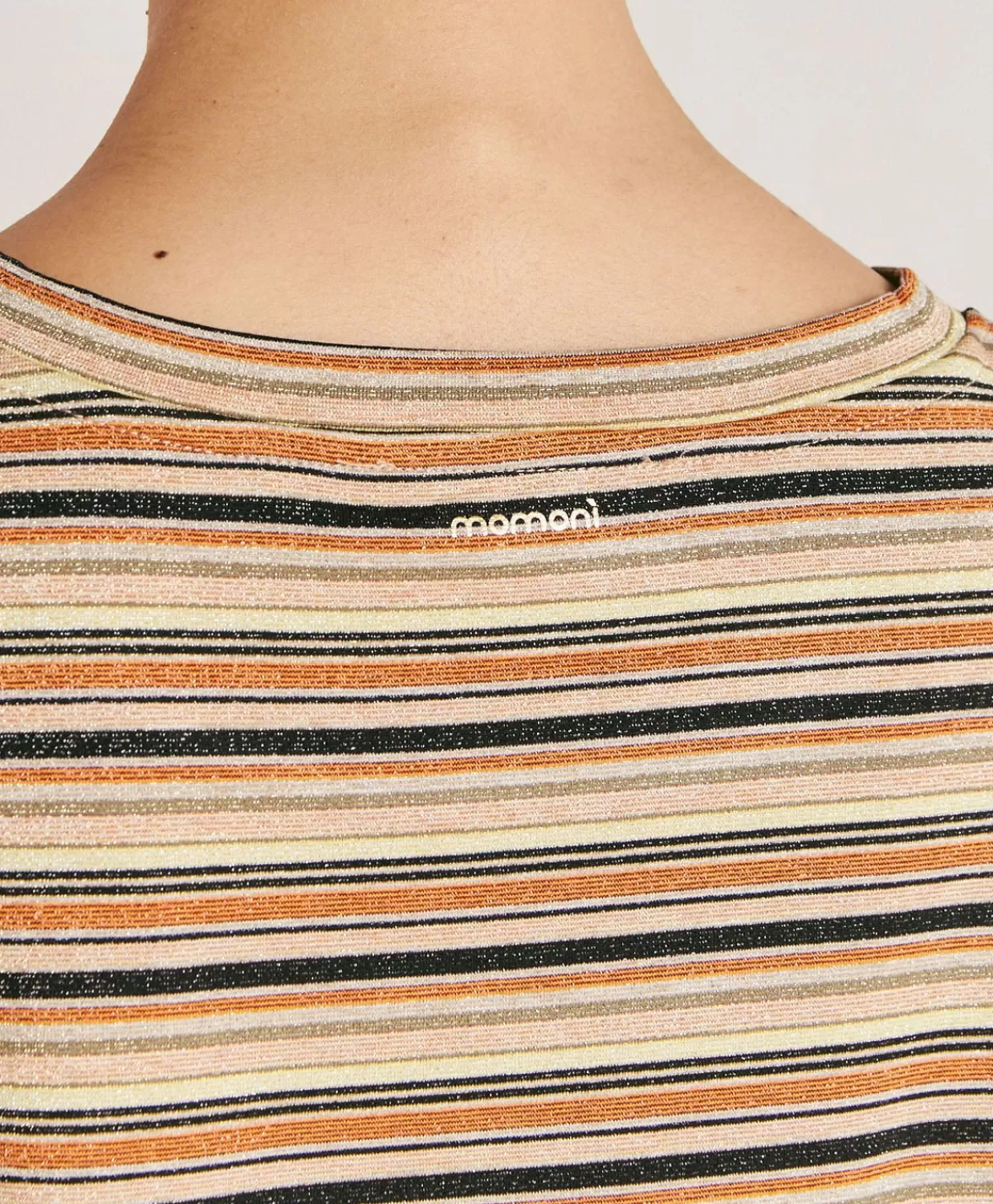 T-Shirts E Top>Momoni Thirt Iora In Jersey Lurex A Righe - Ruggine Multicolor
