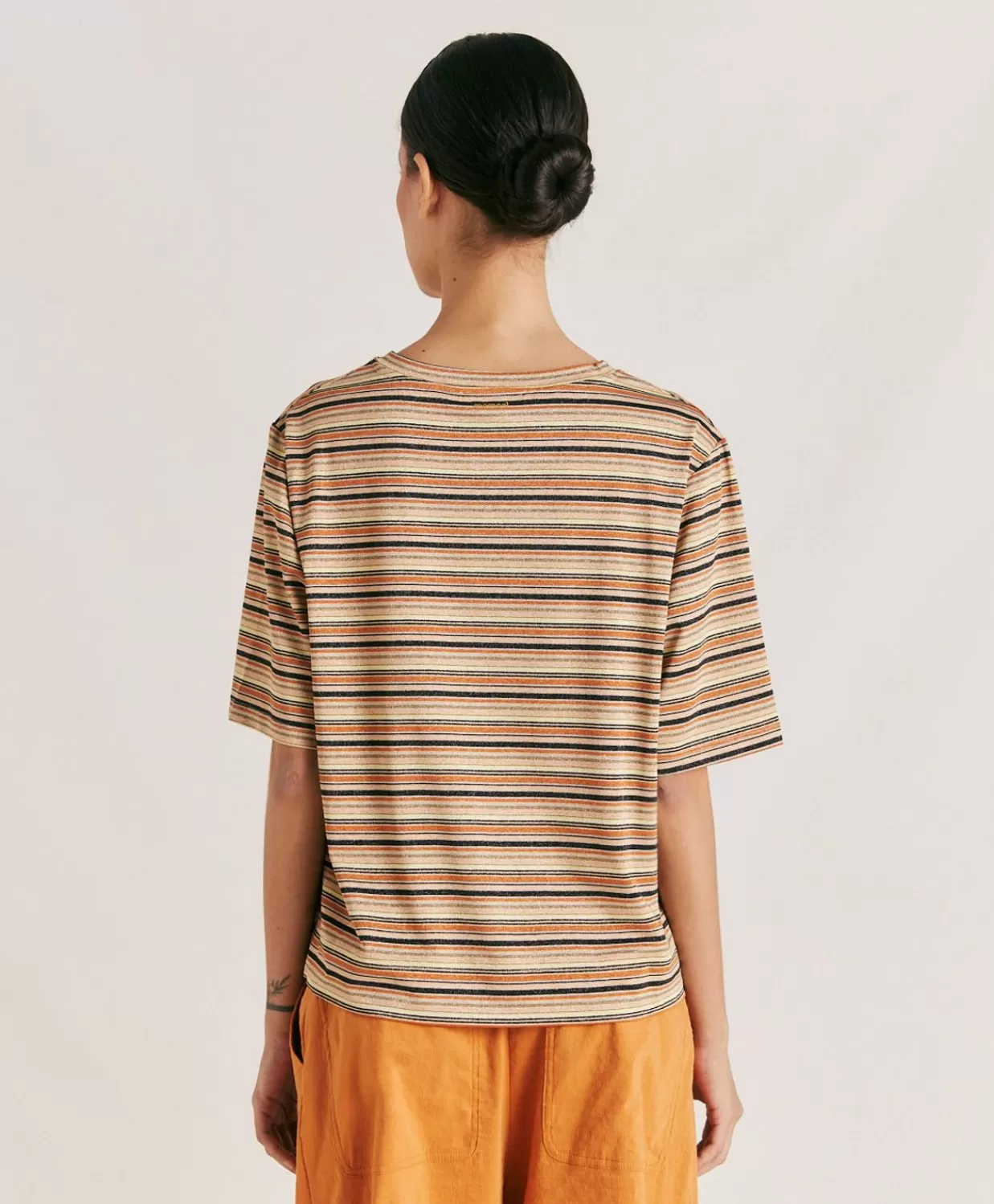 T-Shirts E Top>Momoni Thirt Iora In Jersey Lurex A Righe - Ruggine Multicolor