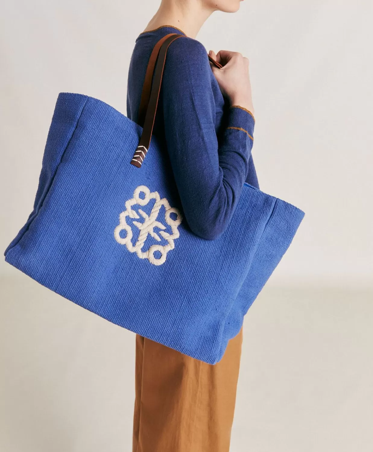 Borse E Pochette>Momoni Tote Bag Paraguan In Canvas Con Ricamo - Bluette