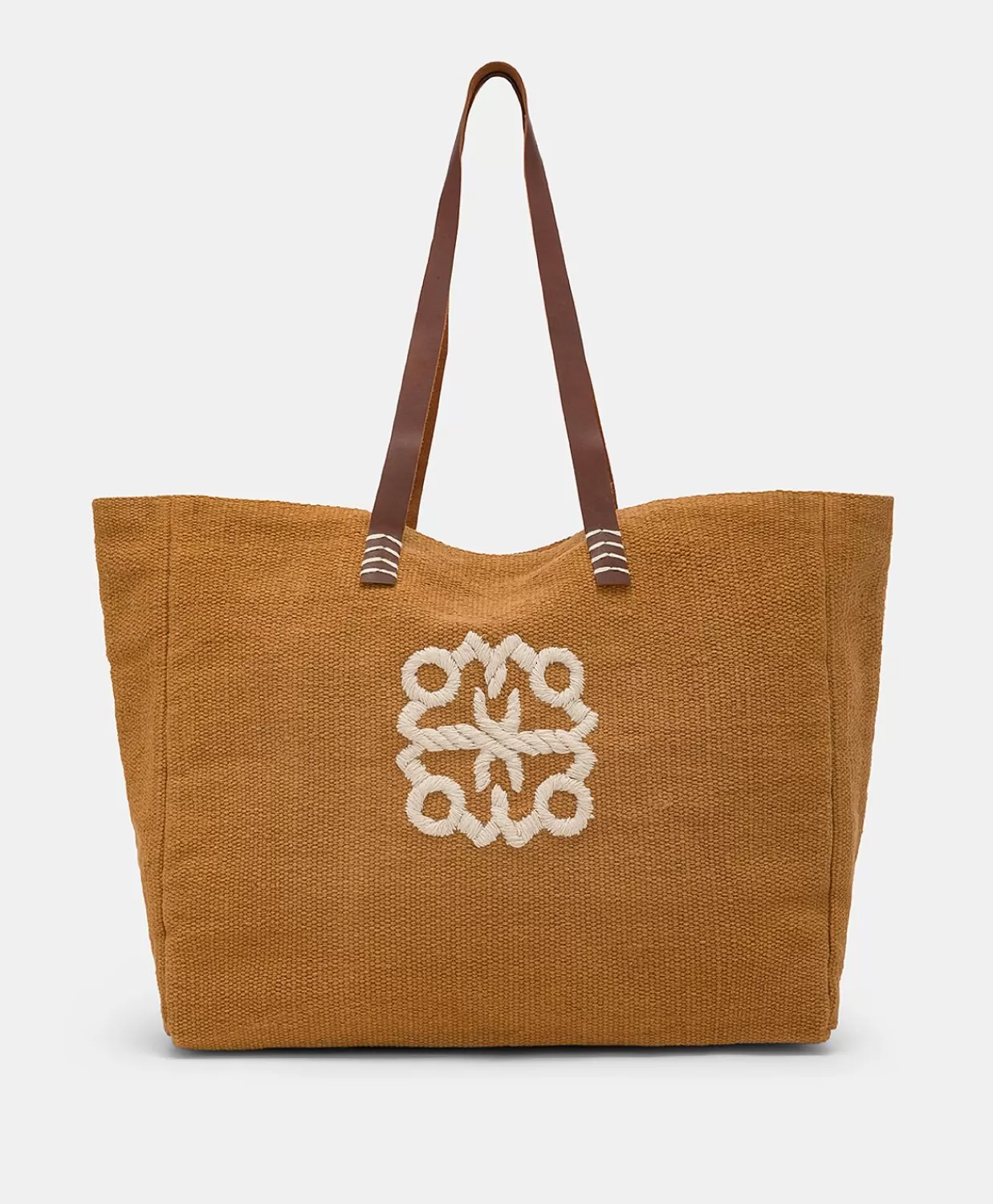 Borse E Pochette>Momoni Tote Bag Paraguan In Canvas Con Ricamo - Brandy