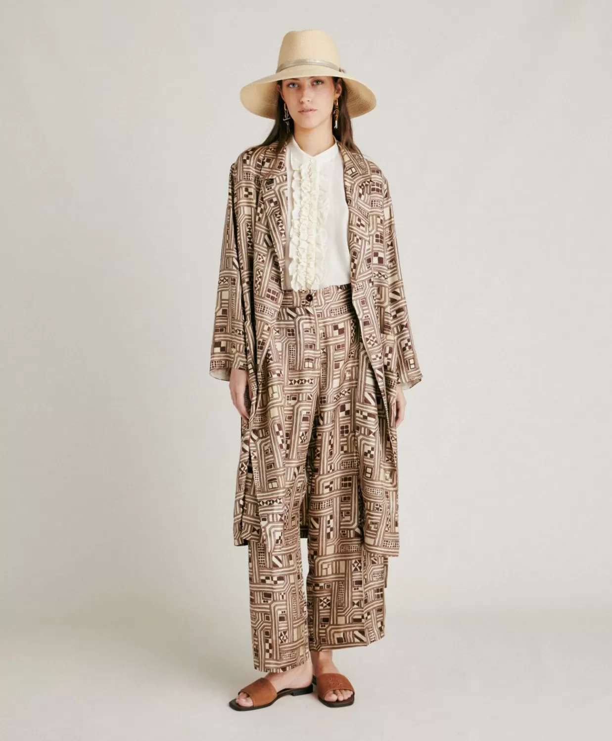 Trench E Cappotti>Momoni Trench Bados In Twill Di Seta - Beige/ Tabacco