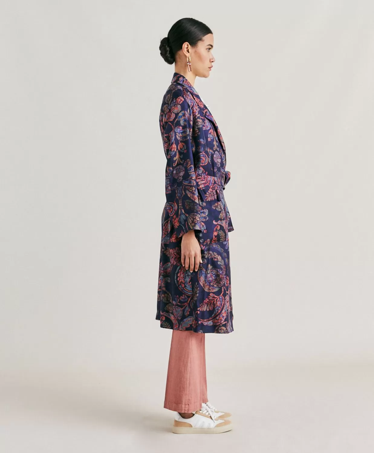 Trench E Cappotti>Momoni Trench Bados In Twill Di Seta - Blu Notte Multicolor