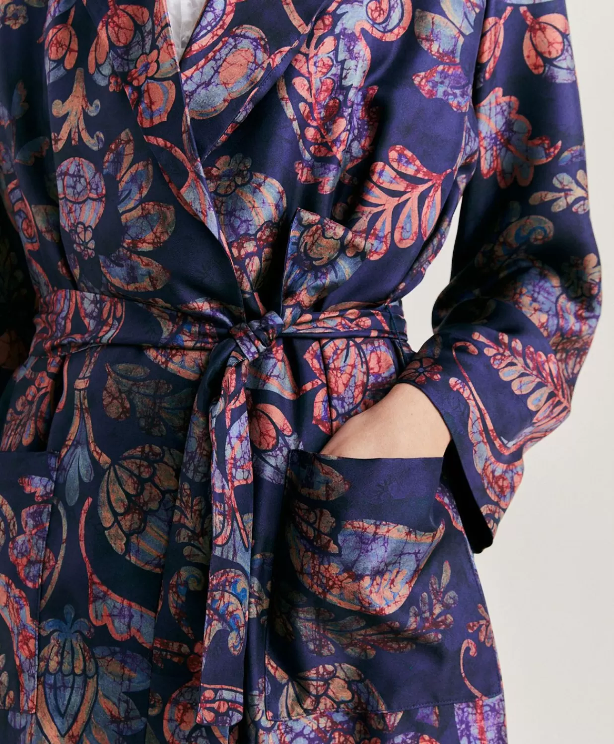 Trench E Cappotti>Momoni Trench Bados In Twill Di Seta - Blu Notte Multicolor