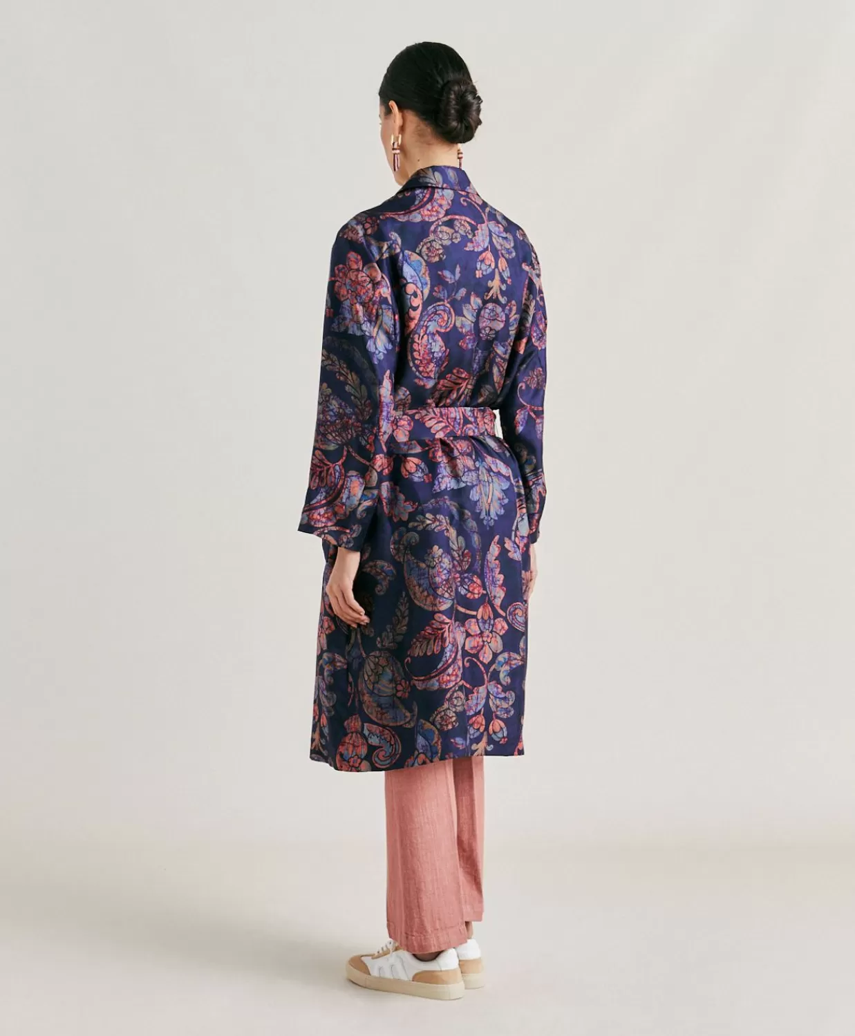Trench E Cappotti>Momoni Trench Bados In Twill Di Seta - Blu Notte Multicolor