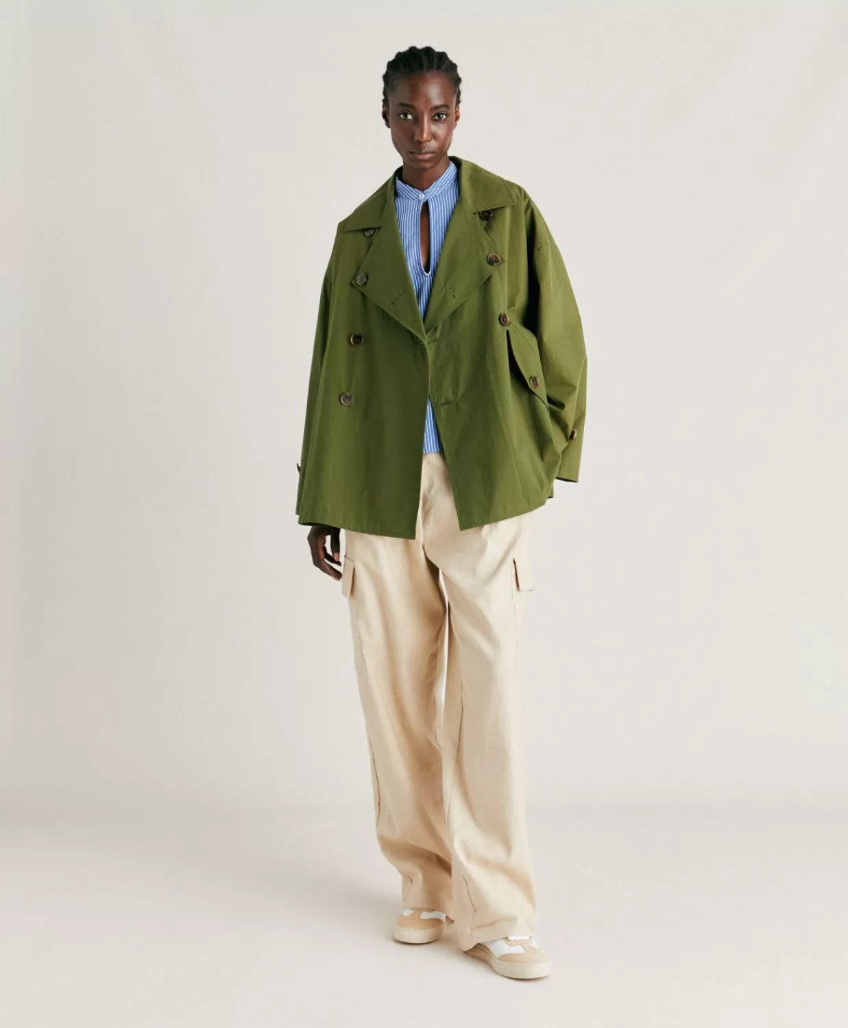 Trench E Cappotti>Momoni Trench Gazania In Cotone - Verde