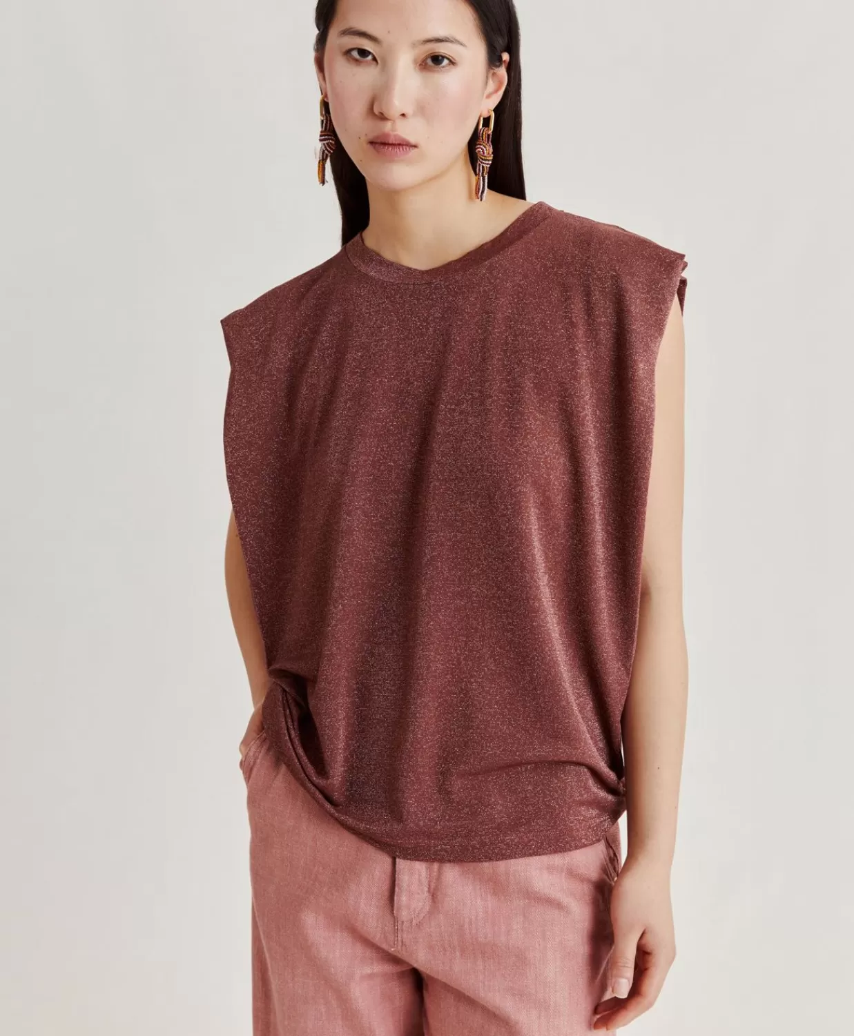 T-Shirts E Top>Momoni Tshirt Enna In Jersey Lurex - Terracotta