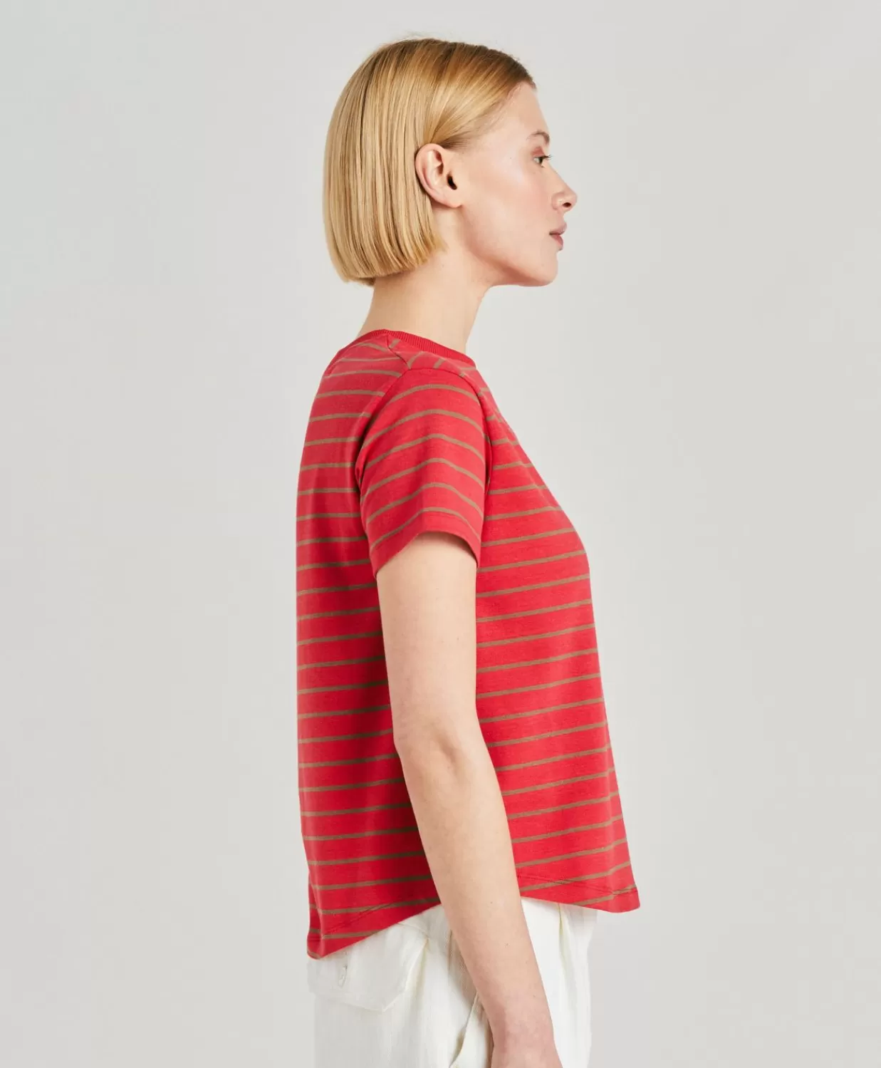 T-Shirts E Top>Momoni Tshirt Lottie In Jersey A Righine - Rosso/Tabacco