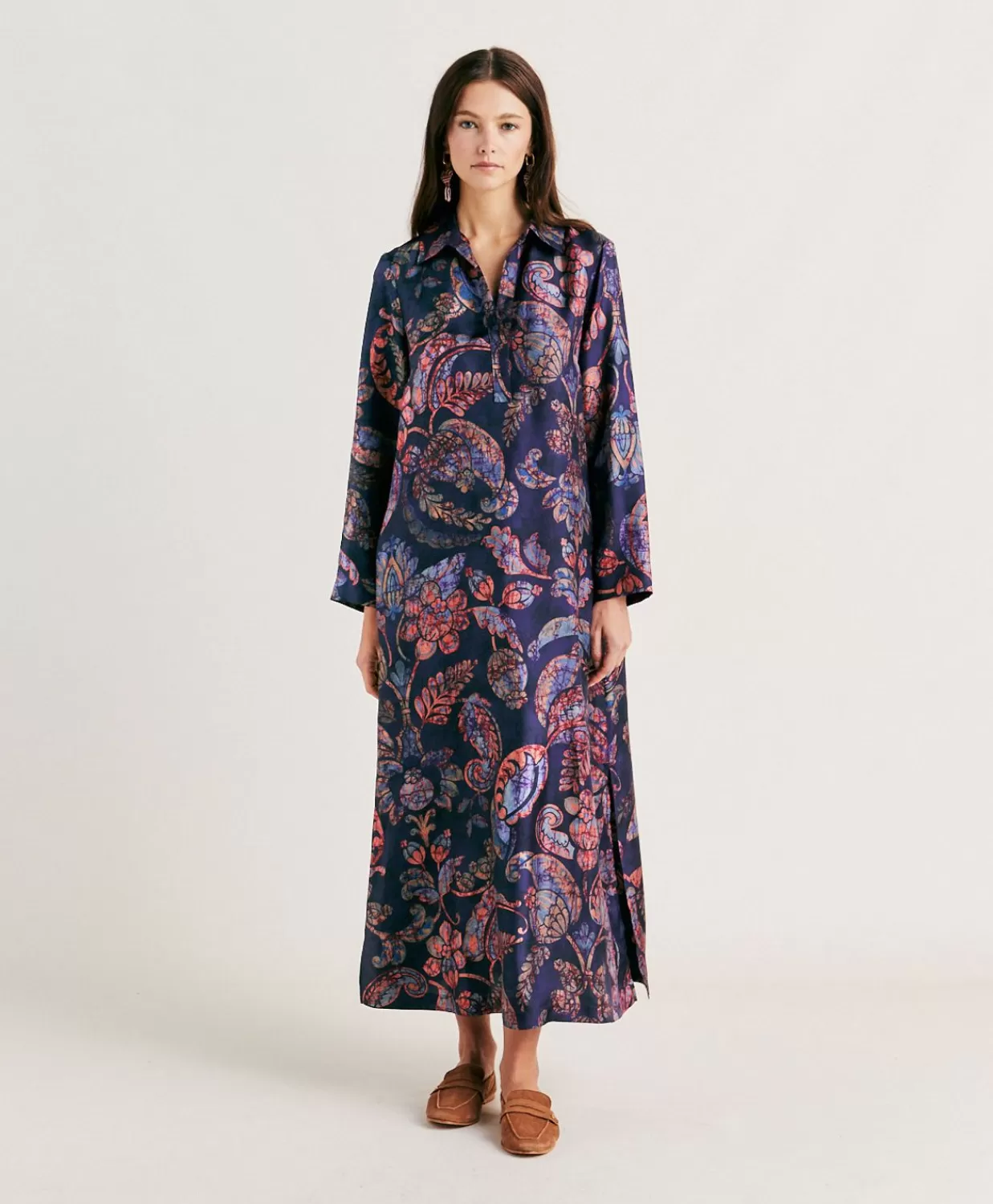 Vestiti>Momoni Vestito Aligusta In Twill Di Seta - Blu Notte Multicolor