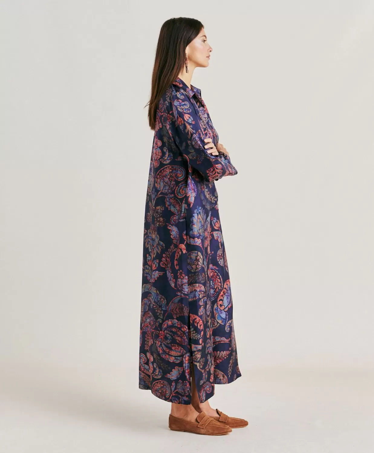 Vestiti>Momoni Vestito Aligusta In Twill Di Seta - Blu Notte Multicolor