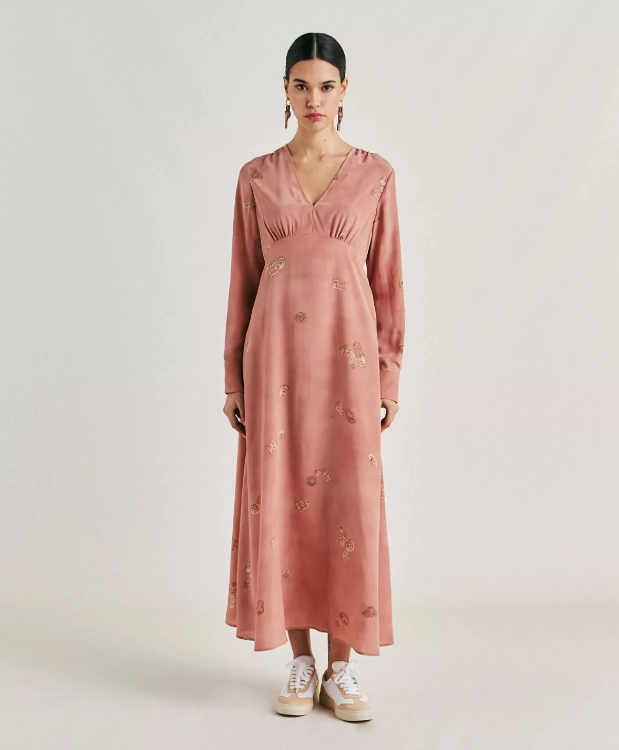 Vestiti>Momoni Vestito Cala Junco In Crepe De Chine - Rosato Multicolor