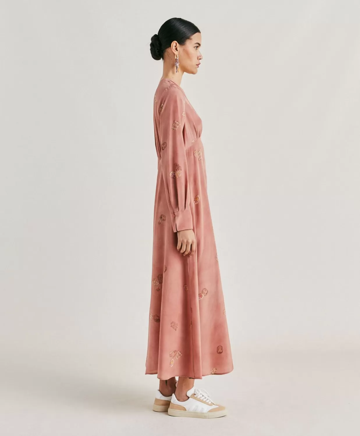 Vestiti>Momoni Vestito Cala Junco In Crepe De Chine - Rosato Multicolor