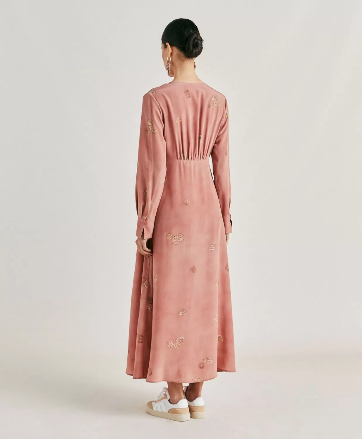 Vestiti>Momoni Vestito Cala Junco In Crepe De Chine - Rosato Multicolor