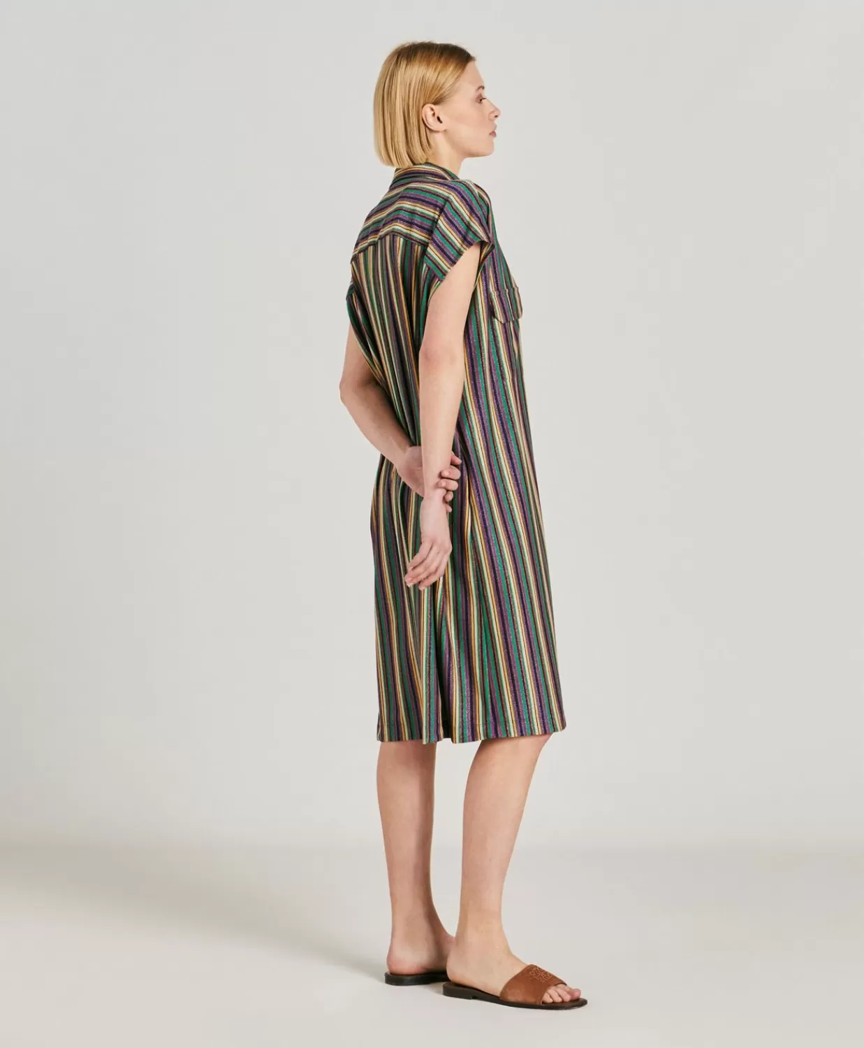 Vestiti>Momoni Vestito Colorado In Jersey Lurex A Righe - Multicolor Verde