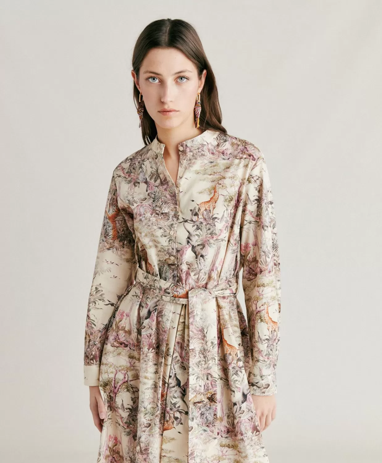 Vestiti>Momoni Vestito Lorina In Popeline - Crema Multicolor