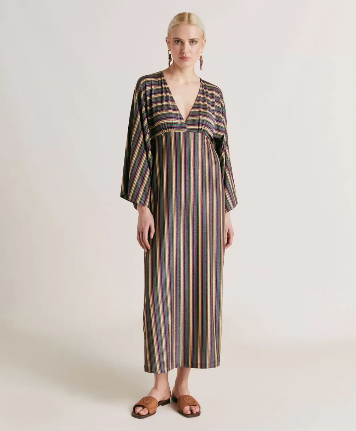 Vestiti>Momoni Vestito Margarida In Jersey Lurex A Righe - Multicolor Verde