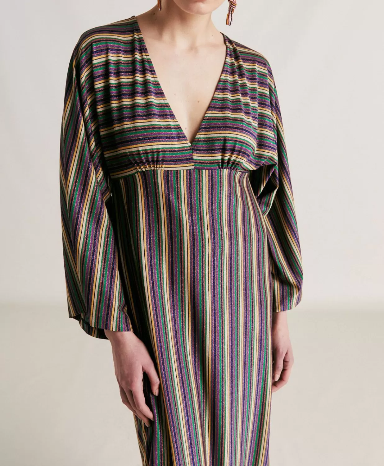 Vestiti>Momoni Vestito Margarida In Jersey Lurex A Righe - Multicolor Verde