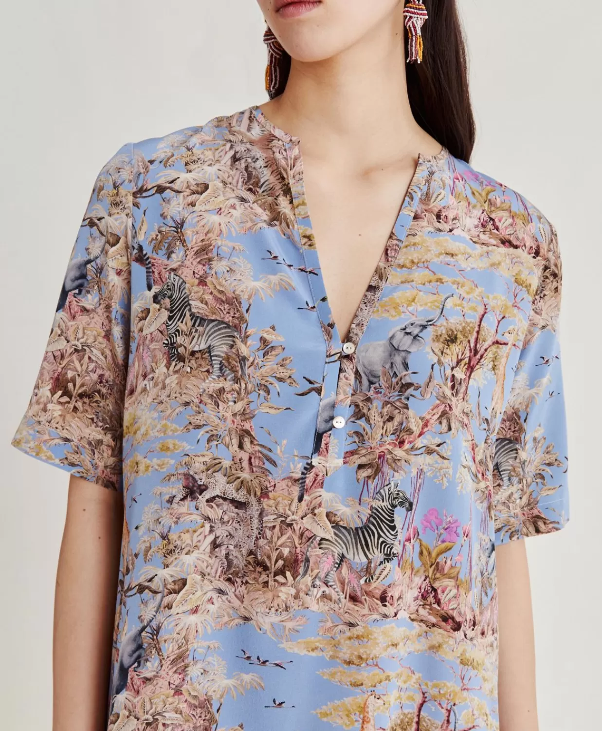 Vestiti>Momoni Vestito Penelope In Crepe De Chine - Ceruleo Multicolor