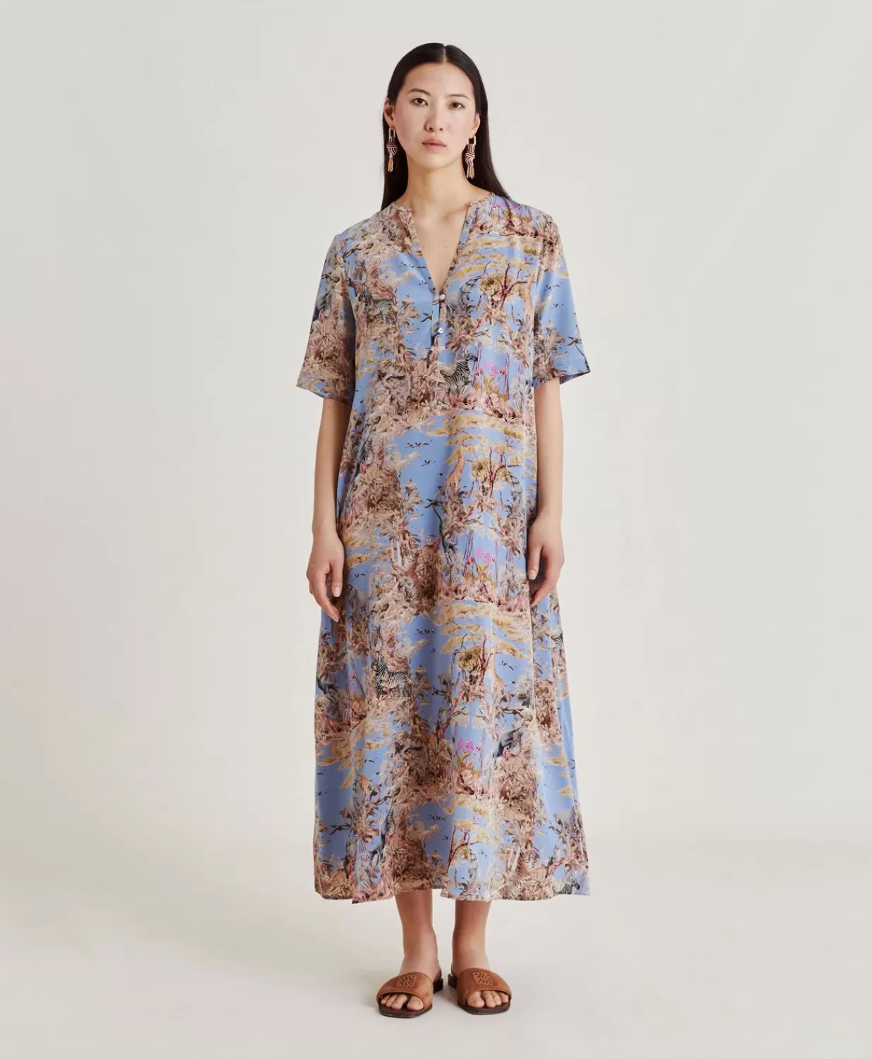 Vestiti>Momoni Vestito Penelope In Crepe De Chine - Ceruleo Multicolor