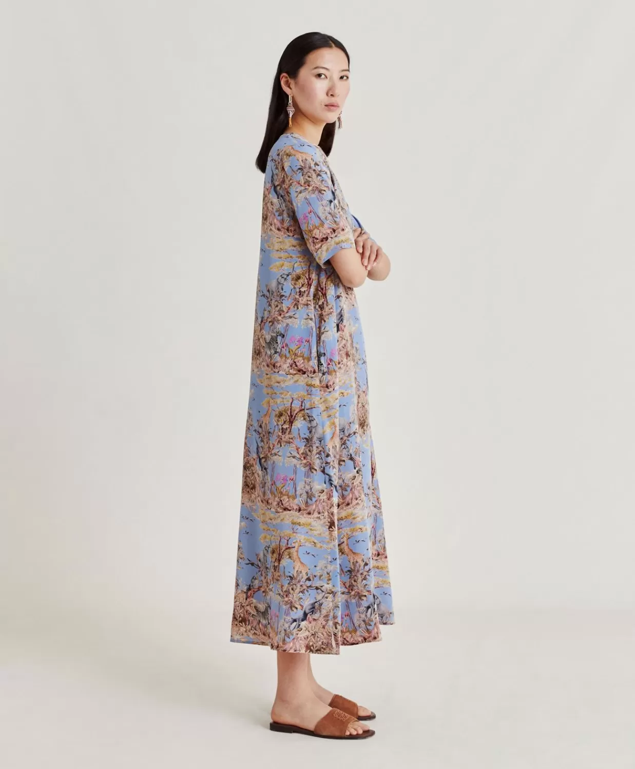 Vestiti>Momoni Vestito Penelope In Crepe De Chine - Ceruleo Multicolor