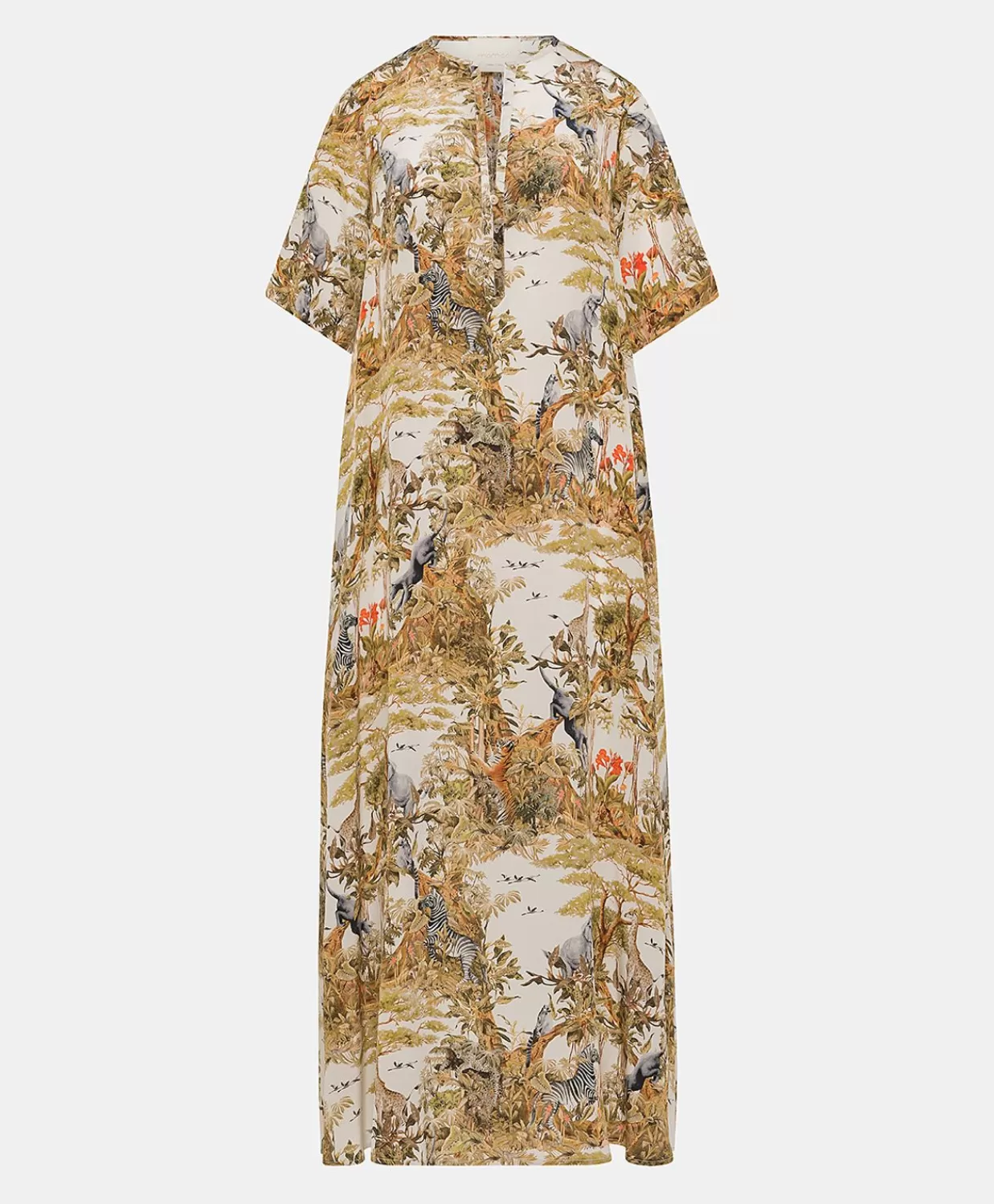 Vestiti>Momoni Vestito Penelope In Crepe De Chine - Panna / Multicolor