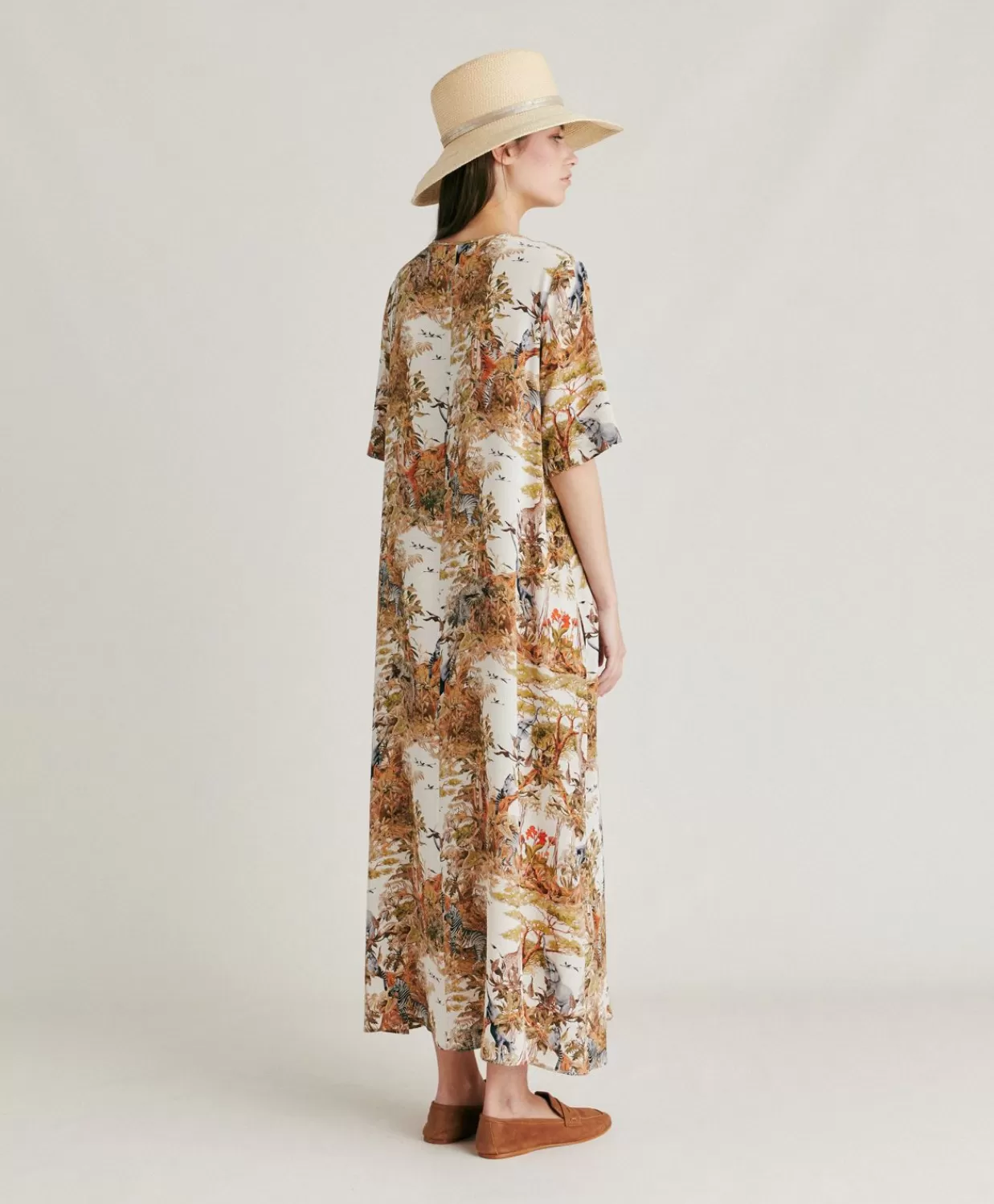 Vestiti>Momoni Vestito Penelope In Crepe De Chine - Panna / Multicolor