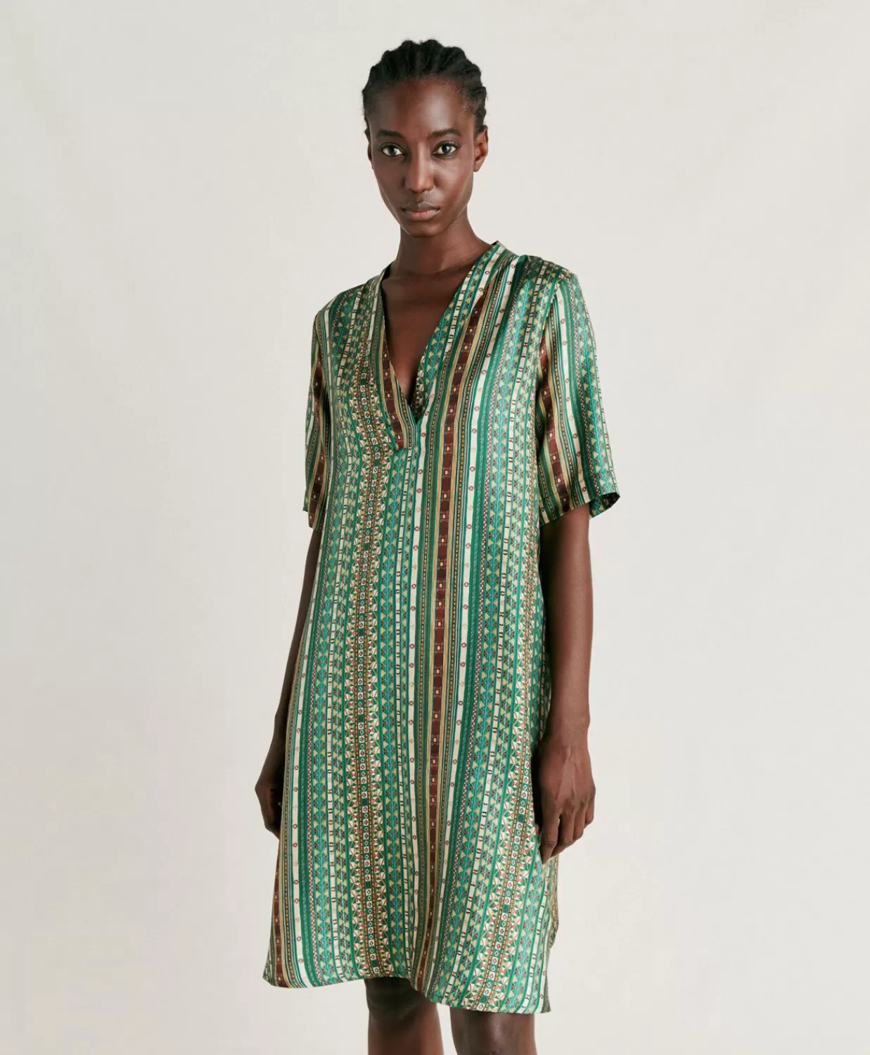 Vestiti>Momoni Vestito Sarraina In Twill Di Seta - Verde/Multicolor