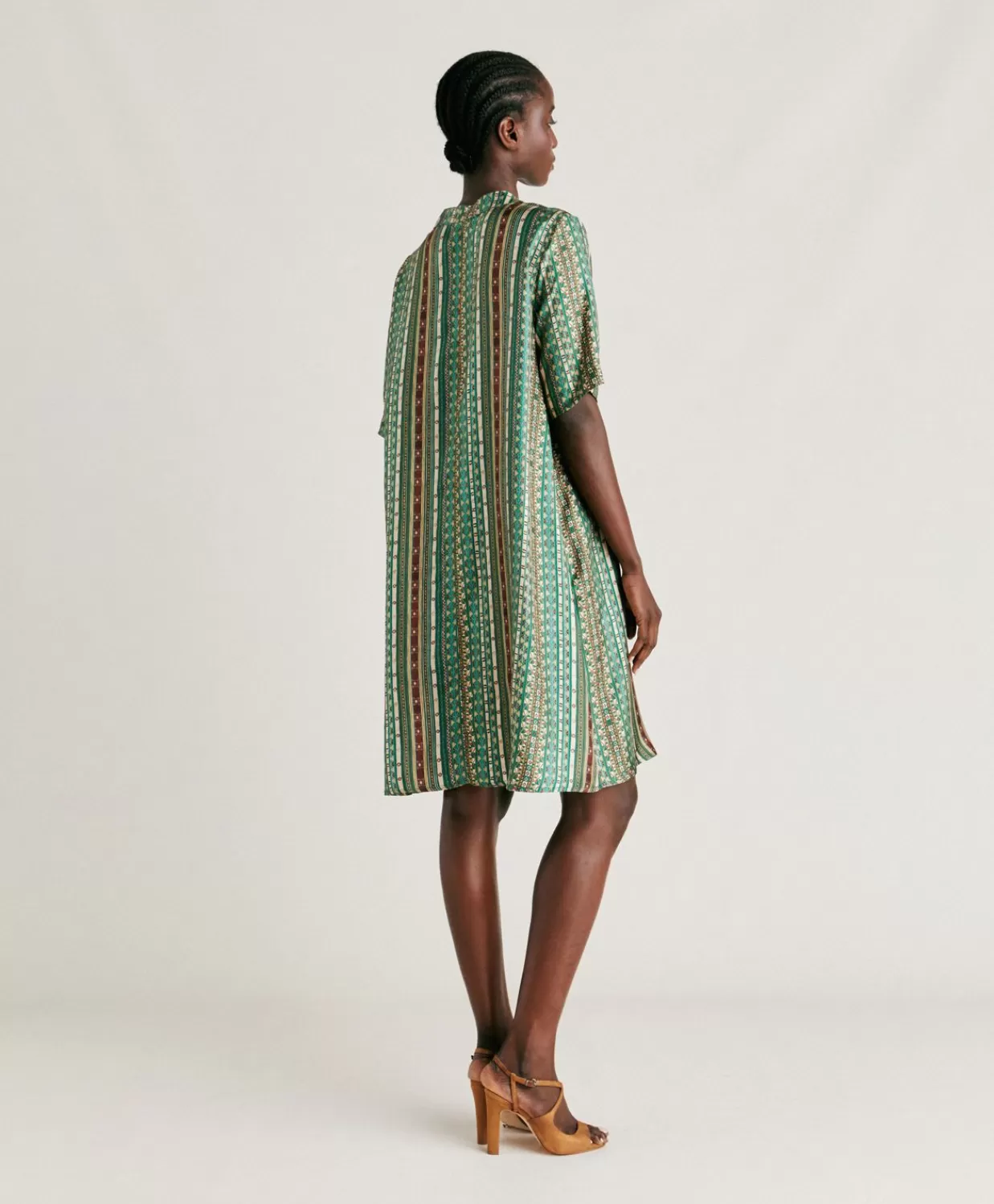 Vestiti>Momoni Vestito Sarraina In Twill Di Seta - Verde/Multicolor